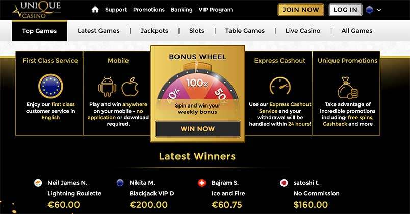 Curacao-baserade Unique Casino